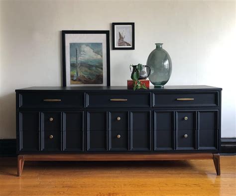 Matte Black And Wood Mid Century Modern Dresser By Dixierefinished