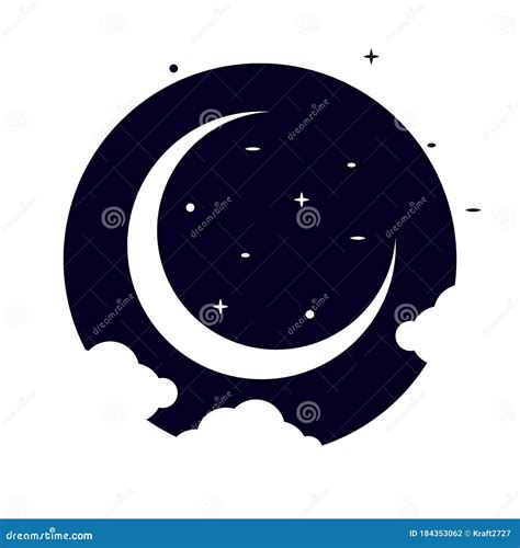Thin Crescent Moon Icon With Stars Stock Vector Illustration Of