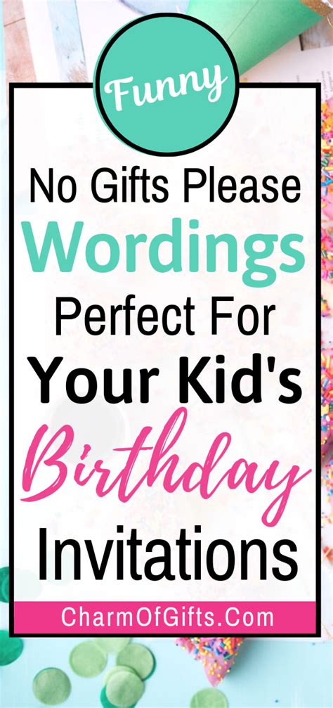 Fun Creative Ways To Say No Gifts On Your Kid S Birthday Invite Birthday Invitations