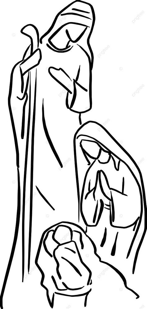 Vector Illustration Of Mary Joseph And Baby Jesus In A Manger Depicting