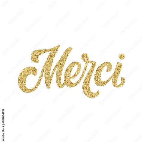 Vecteur Stock Merci Hand Lettering French Word Thank You With Golden