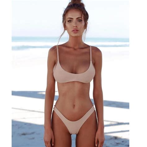 2018 New Summer Women Solid Bikini Set Push Up Unpadded Bra Swimsuit