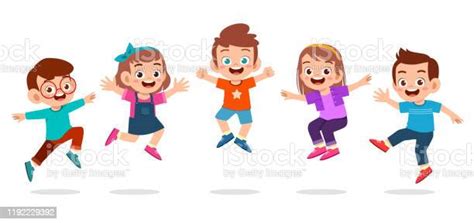 Happy Cute Kids Boy And Girl Jump Stock Illustration Download Image