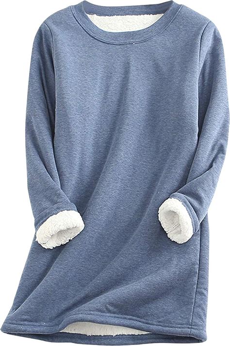 Zgzz7 Womens Winter Warm Sherpa Lined Sweatshirts Soft O Neck Fleece