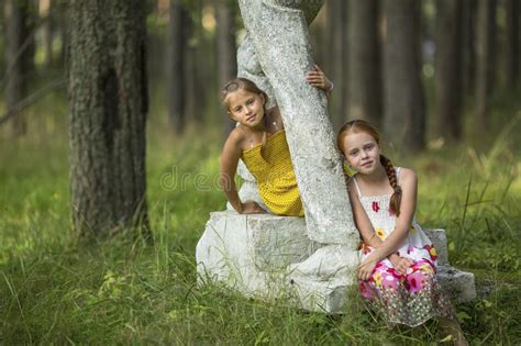 Deux Petites Filles Ayant L Amusement Jouant Ensemble Dans Un Parc