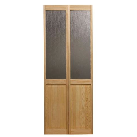 Pinecroft 32 In X 80 In Rain Glass Over Raised Panel Pine Interior Bi Fold Door 874528 The