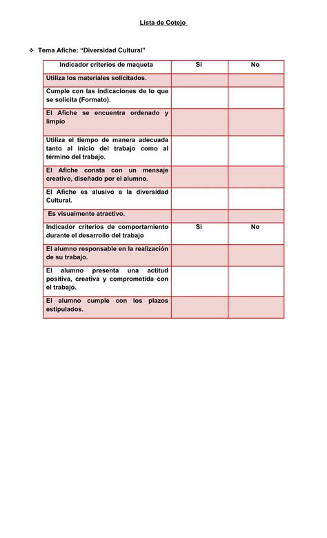 Evaluación Lista De Cotejo