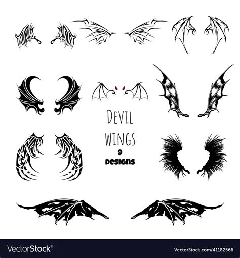 Devil Wings Tattoo Demon Isolated Stencil Gothic Vector Image