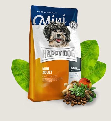 Brown rice, dried chicken, potato, oats, barley, chicken. HAPPY DOG Supreme Mini Adult Gluten Free Dry Dog Food