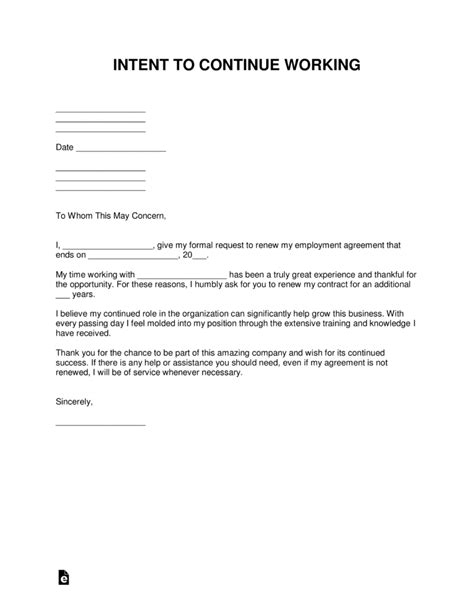 Free Continue Working Letter Of Intent Template Sample Pdf Word Eforms Free Fillable Forms