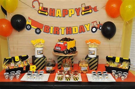 If you are going to use printables, simple solid colored tableware can definitely help to add the overall feel of the party without being too busy. Construction Truck Birthday Cake Decoration with ...
