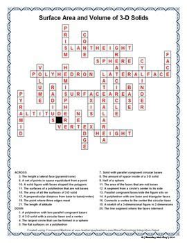 The units of surface area will be some unit of length squared: Surface Area & Volume - Unit 11: 3-D Figures Vocabulary Assignment and Puzzles | Vocabulary ...