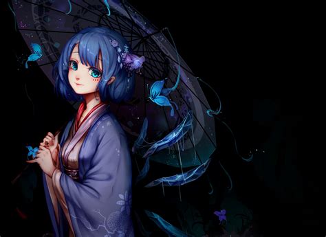 Anime Anime Girls Umbrella Blue Hair Blue Eyes Cirno