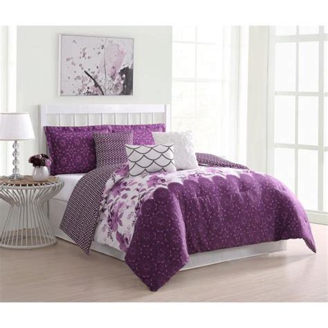 Dress your bed with these functional accessories and get a goodnight's sleep. Carmela Home Surrey Floral 7-Piece Purple Reversible King ...