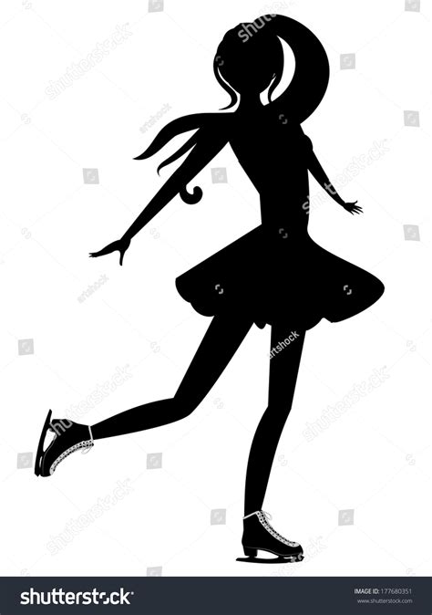 Silhouette Abstract Cartoon Girl Figure Skater Stock
