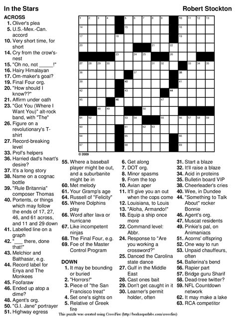 Classic crossword puzzles on a 15x15 grid. Free Printable Crossword Puzzles Medium Difficulty ...