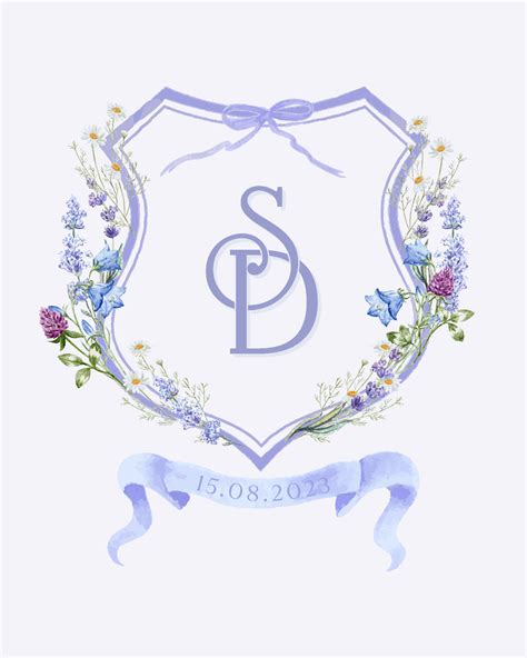 Painted Wedding Monogram Sd Initial Watercolor Crest Levender Flower Frame Hand Drawn Template