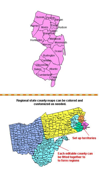 New Jersey Editable County Powerpoint Map For Building Regions Maps