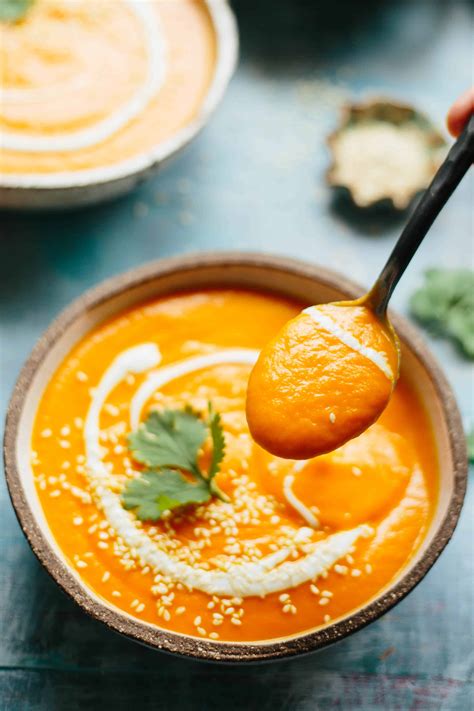 20 Minute Spicy Carrot Soup With Yogurt Sesame Gluten Free And Vegan
