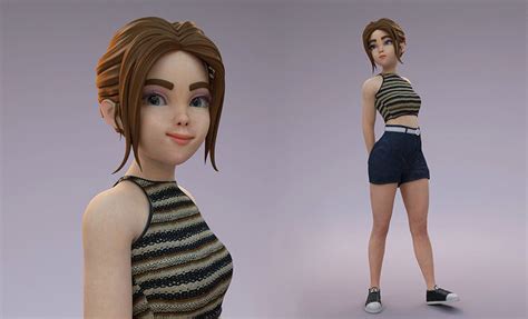 cartoon girl 3d model rigged cgtrader