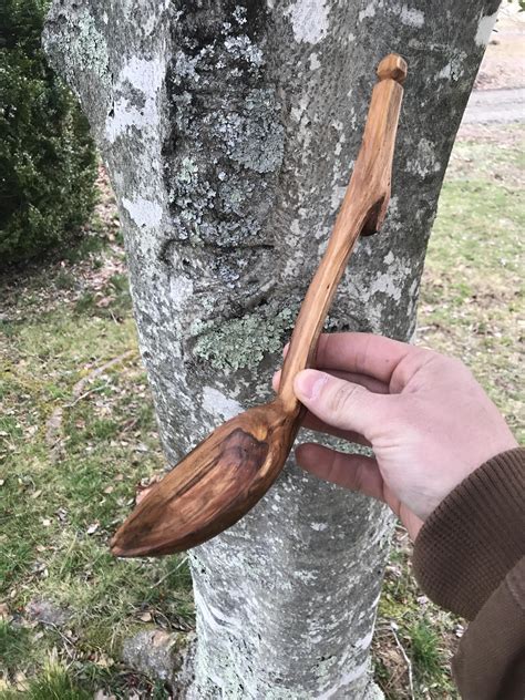 Carved Cooking Spoon In Cherry Finished With Flaxseed Oil R