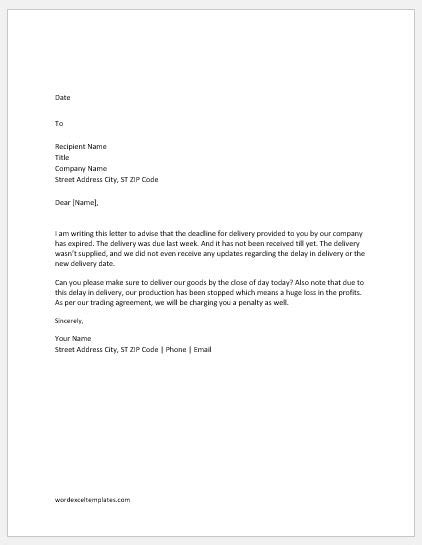 Writing formal letters to request information. Penalty Letter to Supplier for Late Delivery | Word ...