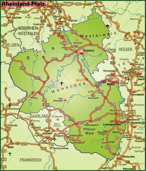 Karte Von Rheinland Pfalz Mit Verkehrsnetz Lizenzfreies Bild