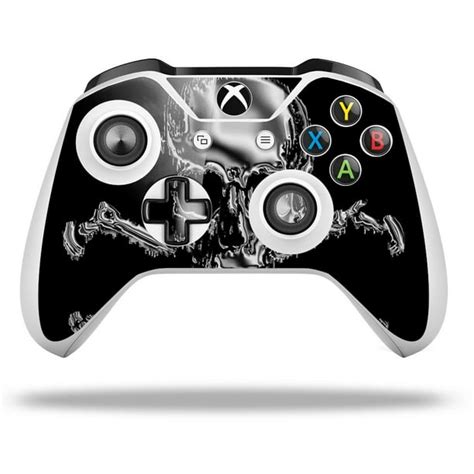 Skin Wrap For Microsoft Xbox One S X Controller Chrome Skull On Black