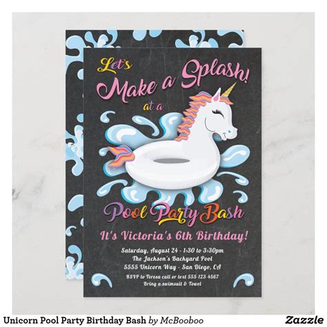 Pool Party Birthday Invitations Unicorn Invitations Pool Birthday