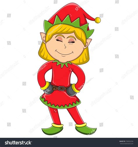 Christmas Elf Girl Cartoon Vector Illustration Stock Vector Royalty