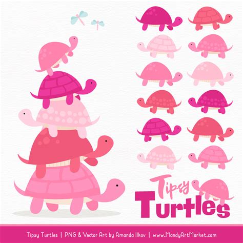 Pink Turtle Stack Clipart Vectors