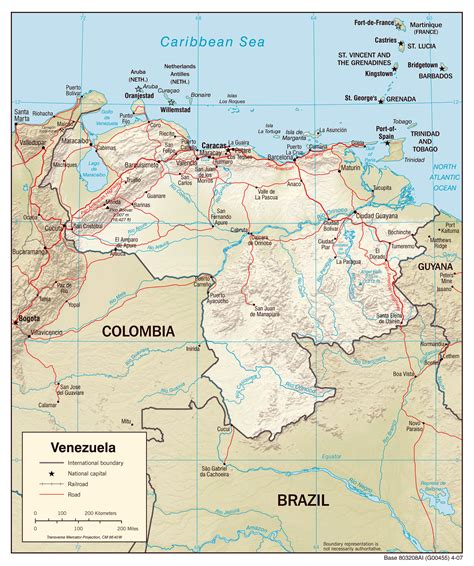 Большая подробная карта рельефа Венесуэлы Венесуэла большая