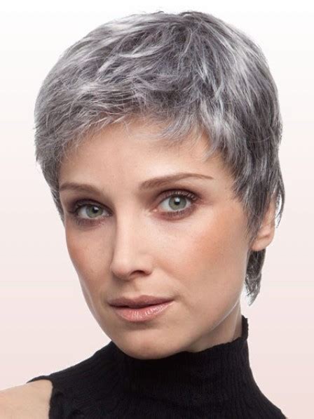 Old Ladies Cropped Straight Synthetic Grey Hair Wig Pixie Wigs