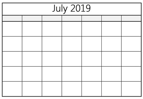 Pdf Blank Calendar July 2019 Blank Calendar Monthly Template Daily