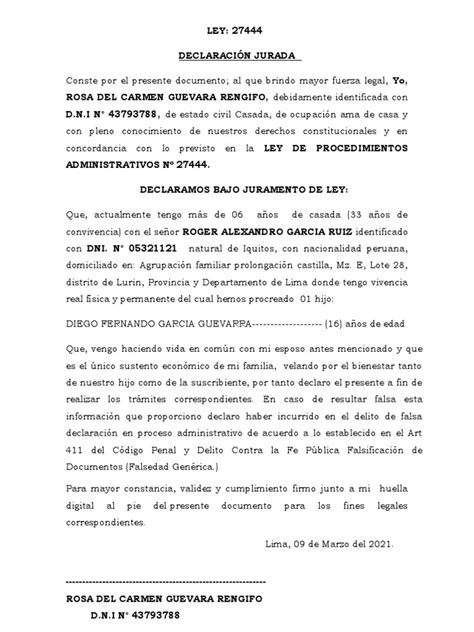 Declaracion Jurada Roger Garcia Pdf