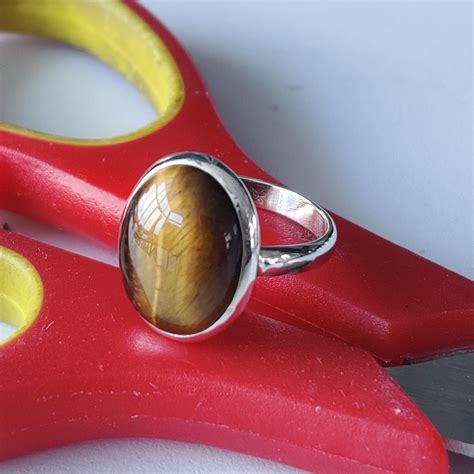 Tiger Eye Ring Solid Sterling Silver Ring Natural Oval Etsy