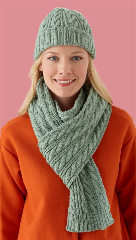 Free Knitting Pattern L10163 Cable Twist Hat And Scarf Set Lion Brand