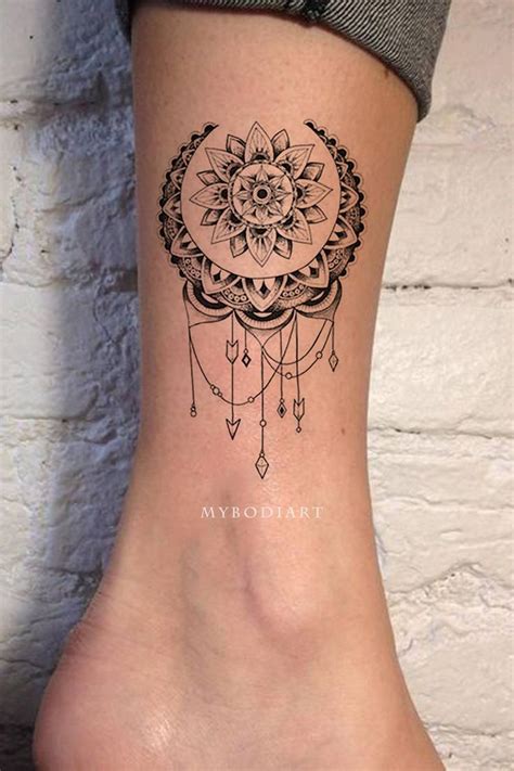 Boho Tattoos Boho Moon Ankle Tattoo Tribal Mandala Chandelier Lace
