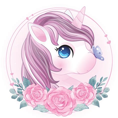 Cute Unicorn With Watercolor Illustration 2075136 Vector Art At Vecteezy