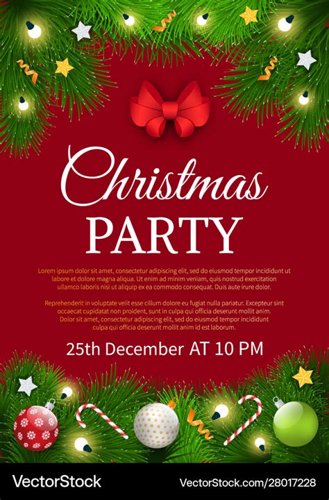 Christmas Party Invitation Poster Sample Card Vector Image