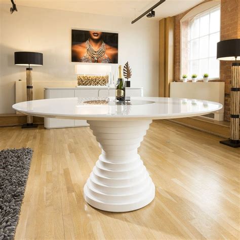 Stunning Large Round White Gloss Dining Table Glass Lazy Susan 18mtr