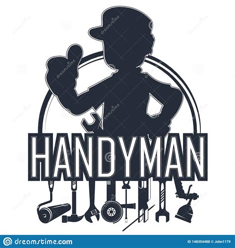 Handyman with a Tool Silhouette Stock Illustration - Illustration of