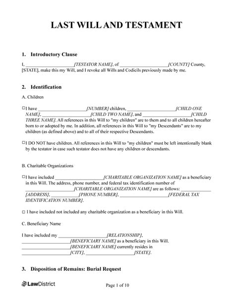 Free Last Will And Testament Form Printable Pdf And Word Lawdistrict