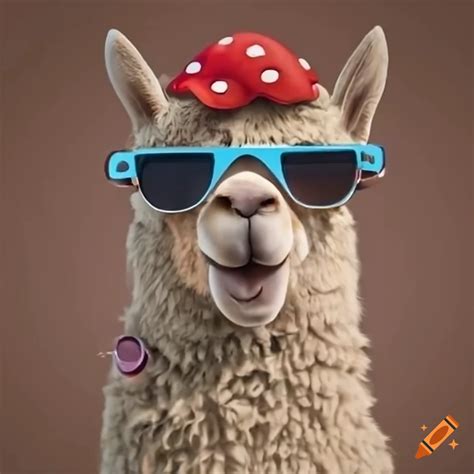 Llama Wearing Sunglasses With Mushroom Design On Craiyon