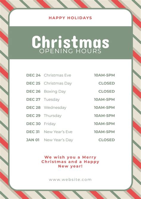 Free Linear Pattern Christmas Opening Hours Sign Template