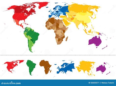 World Map Continents Multicolored Stock Vector Illustration Of