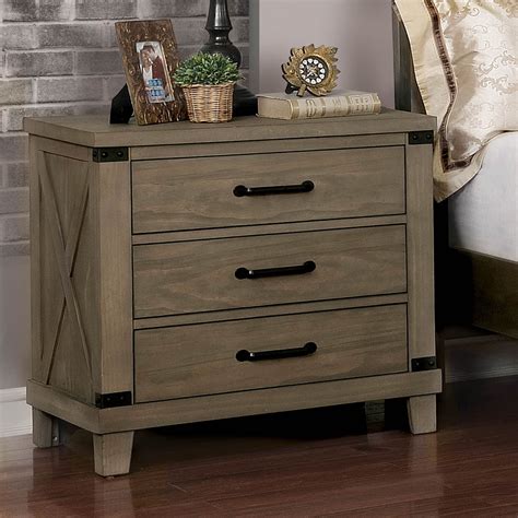 Furniture Of America Abner Farmhouse Nightstand With 3 Drawer Gray
