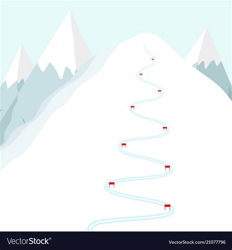 Cartoon Ski Track On Snow Mountain Skiing Trace W Vector Image