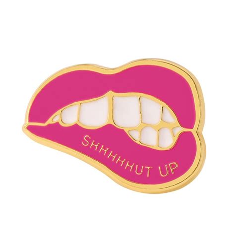 Pink Sexy Female Lip Brooch Biting Lips Badges Punk Shhhhhut Up Full Of Temptation Brooch Pins
