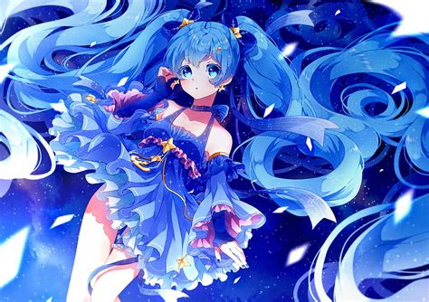 Hd Wallpaper Vocaloid Hatsune Miku Blue Hair Blue Eyes Blue Dress